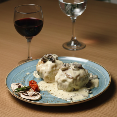 Pechuga rellena en salsa de champiñones